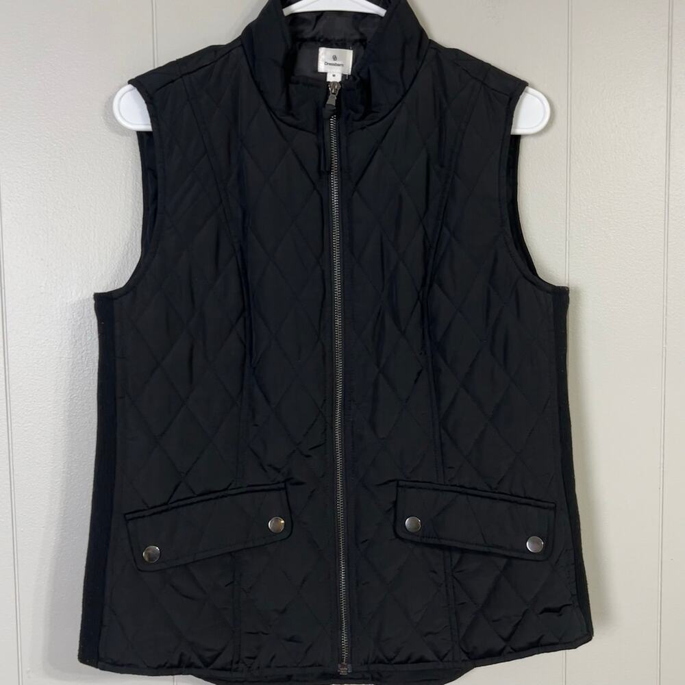 Dressbarn Black Quilted Vest Womens Medium Full Zip Pockets